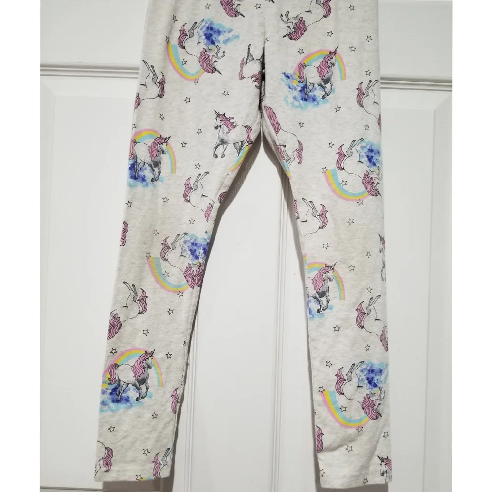 Heather Grey Rainbow Unicorn Print Elastic Waistband Jersey Cotton Legging